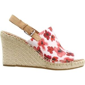Toms Monica Poppy Floral Watercolor Canvas Women Wedges 7.5 Peep Toe 3.5” Heel